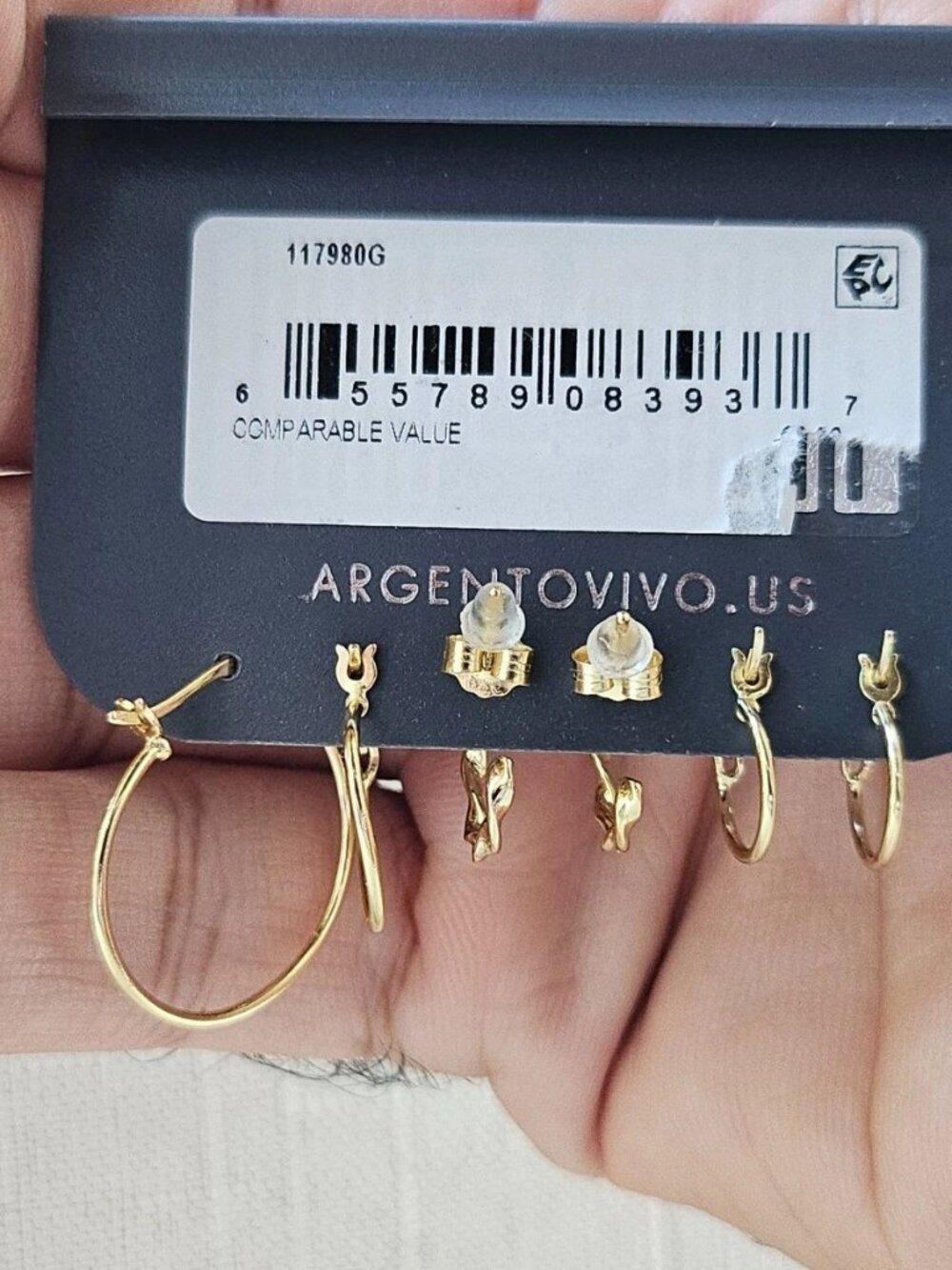 Argento Vivo Women Earrings Gold Plated over Sterling silver Jewelry Set of 3 - Picture 12 of 12